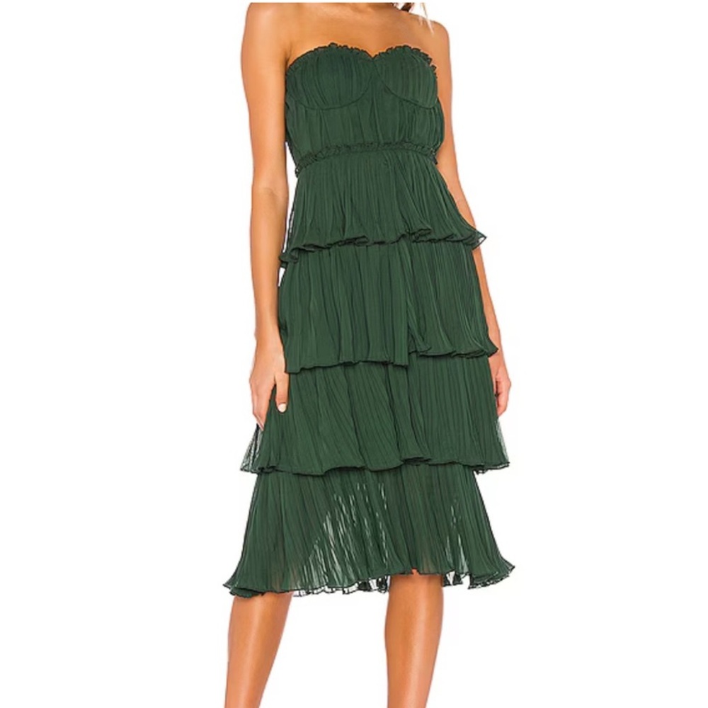Lovers + Friends Green Strapless Midi Tiered Dress